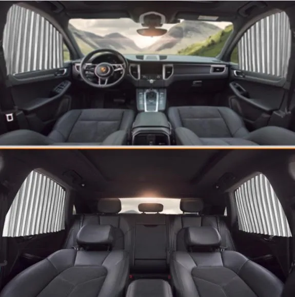 Magnetic car curtain sun shade in black attached to vehicle side window