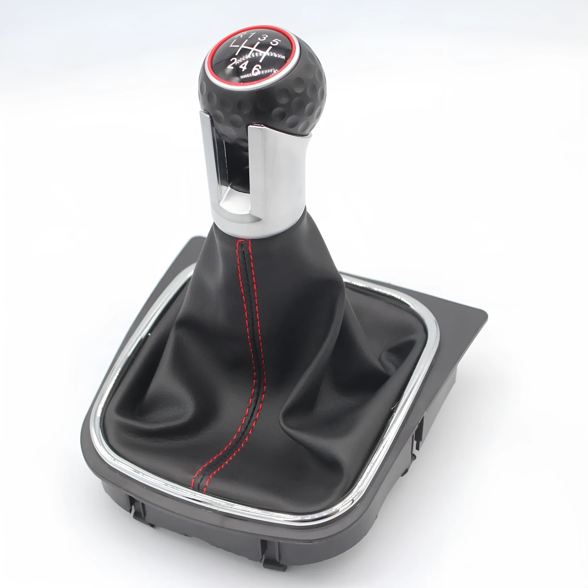 Leather gear knob and dust boot replacement for Volkswagen Golf manual transmission.