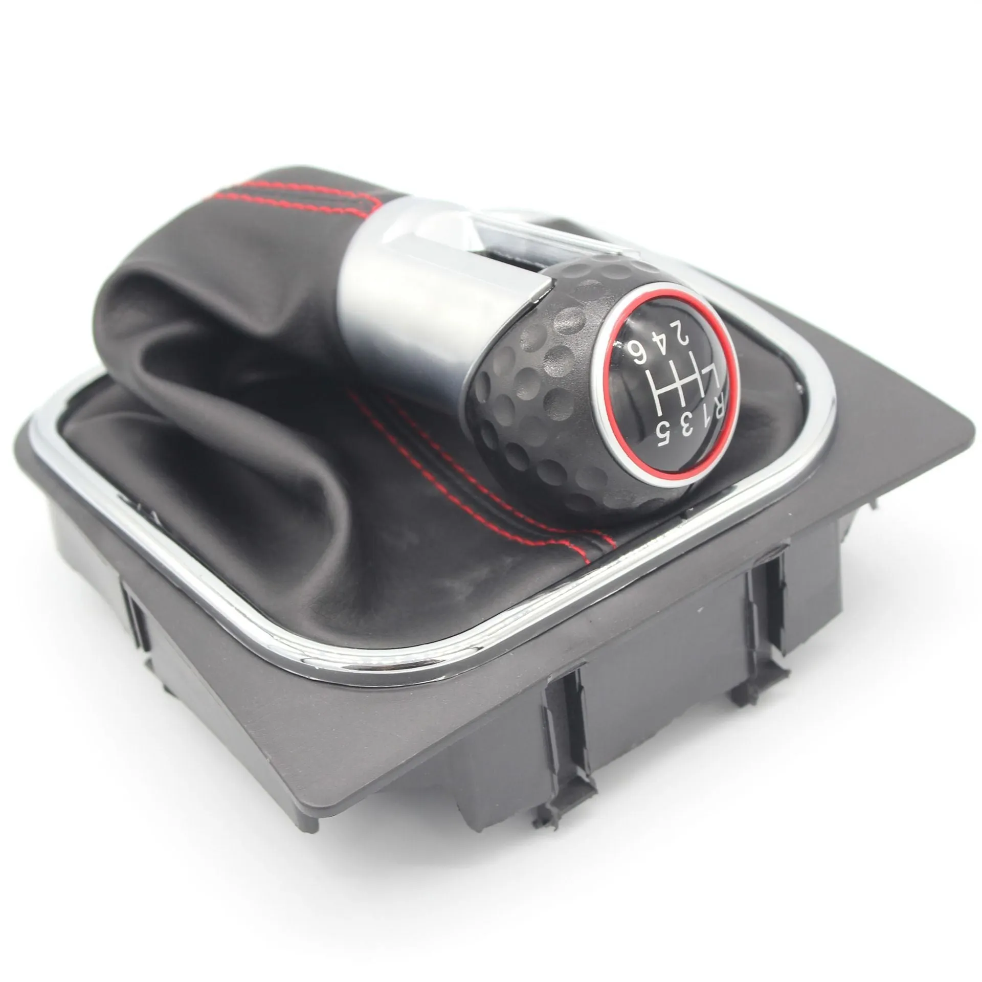 Leather gear knob and dust boot replacement for Volkswagen Golf manual transmission.