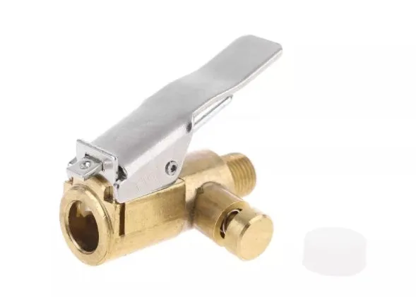 Golden brass air pump quick clip connector with threaded end for tyre inflation