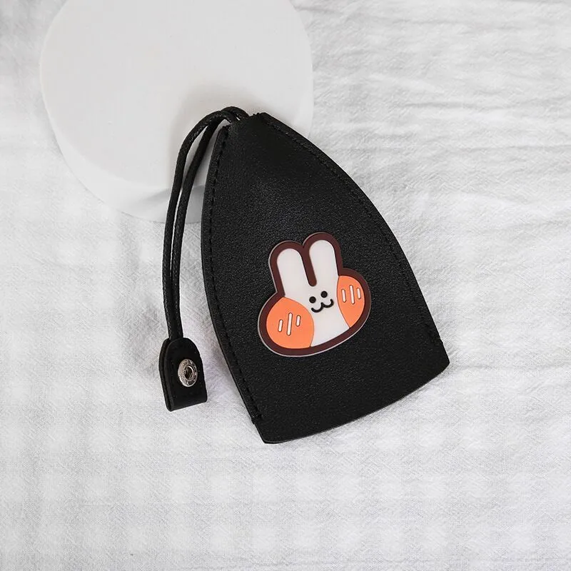 Cartoon pull-out key case in PU leather showing pull-out mechanism and colourful design options