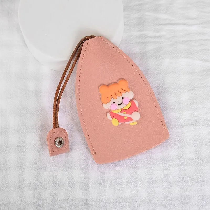 Cartoon pull-out key case in PU leather showing pull-out mechanism and colourful design options