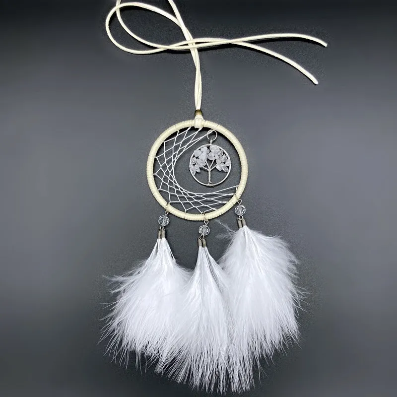 Dream catcher feather car pendant decorative hanging ornament in black with glass beads and iron fist charm
