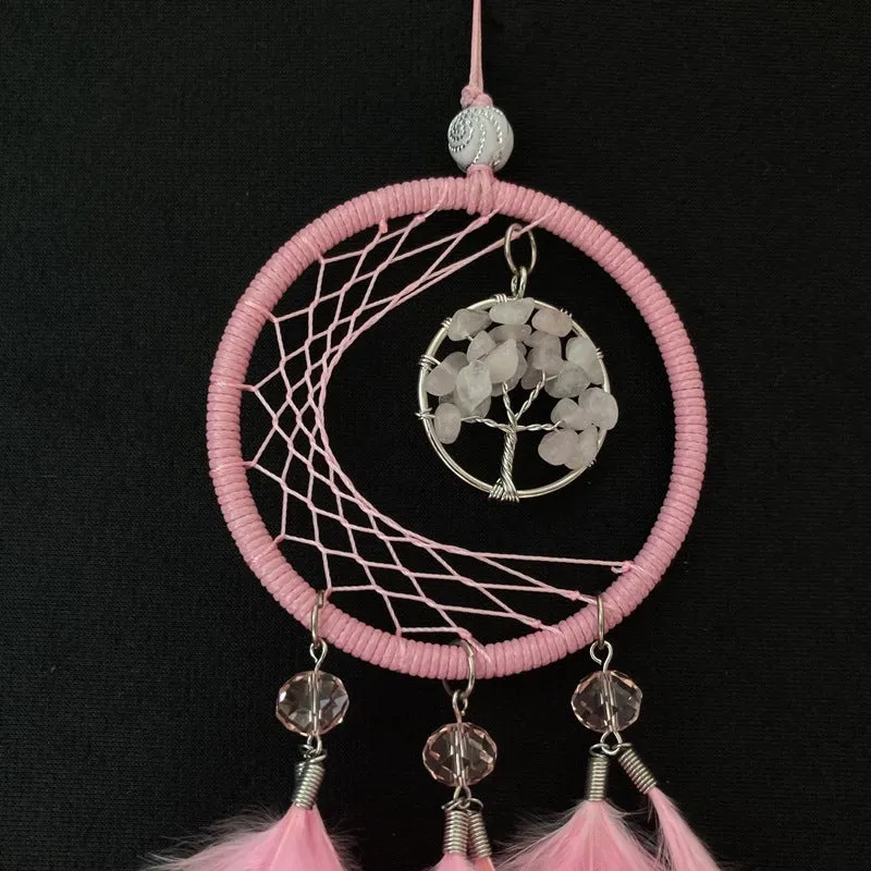 Dream catcher feather car pendant decorative hanging ornament in black with glass beads and iron fist charm