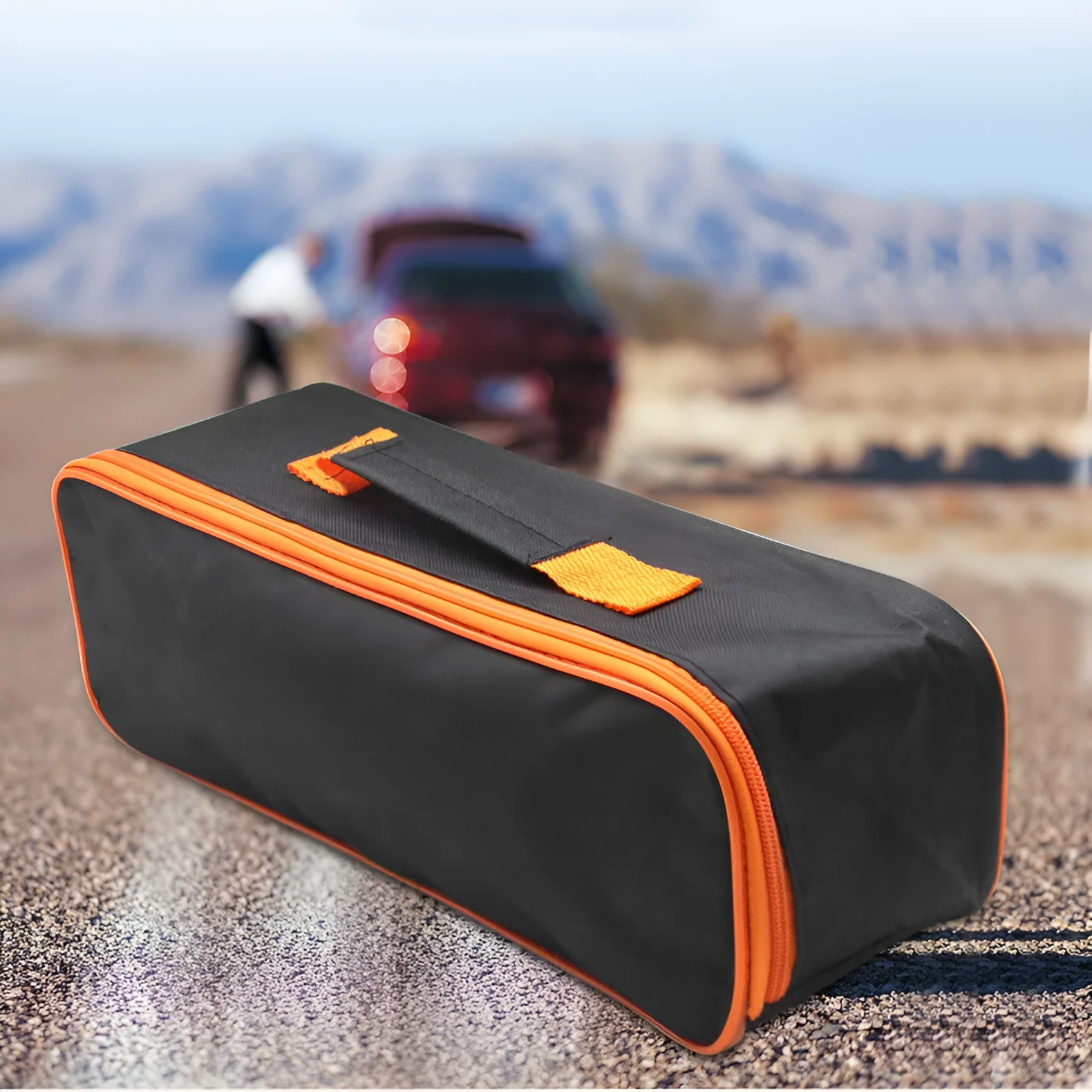 Car portable Oxford cloth vacuum cleaner storage bag in orange black with silk screen print, three sizes available