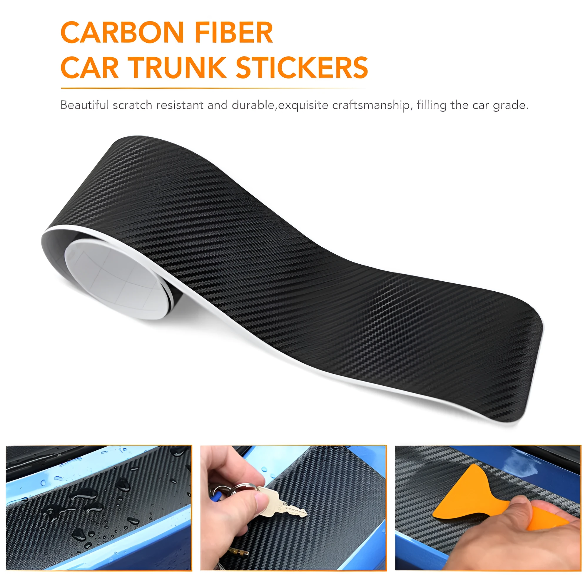 Carbon fiber anti-scratch strip anti-kick film protective pad for trunk pedal, 104 cm or 90 cm length