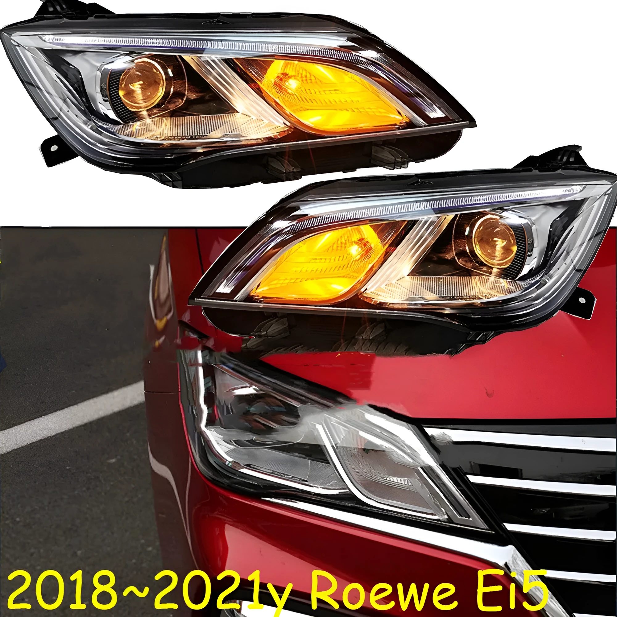Car headlight replacement unit for 2018-2021 models, showing ABS housing and 9-line lens pattern