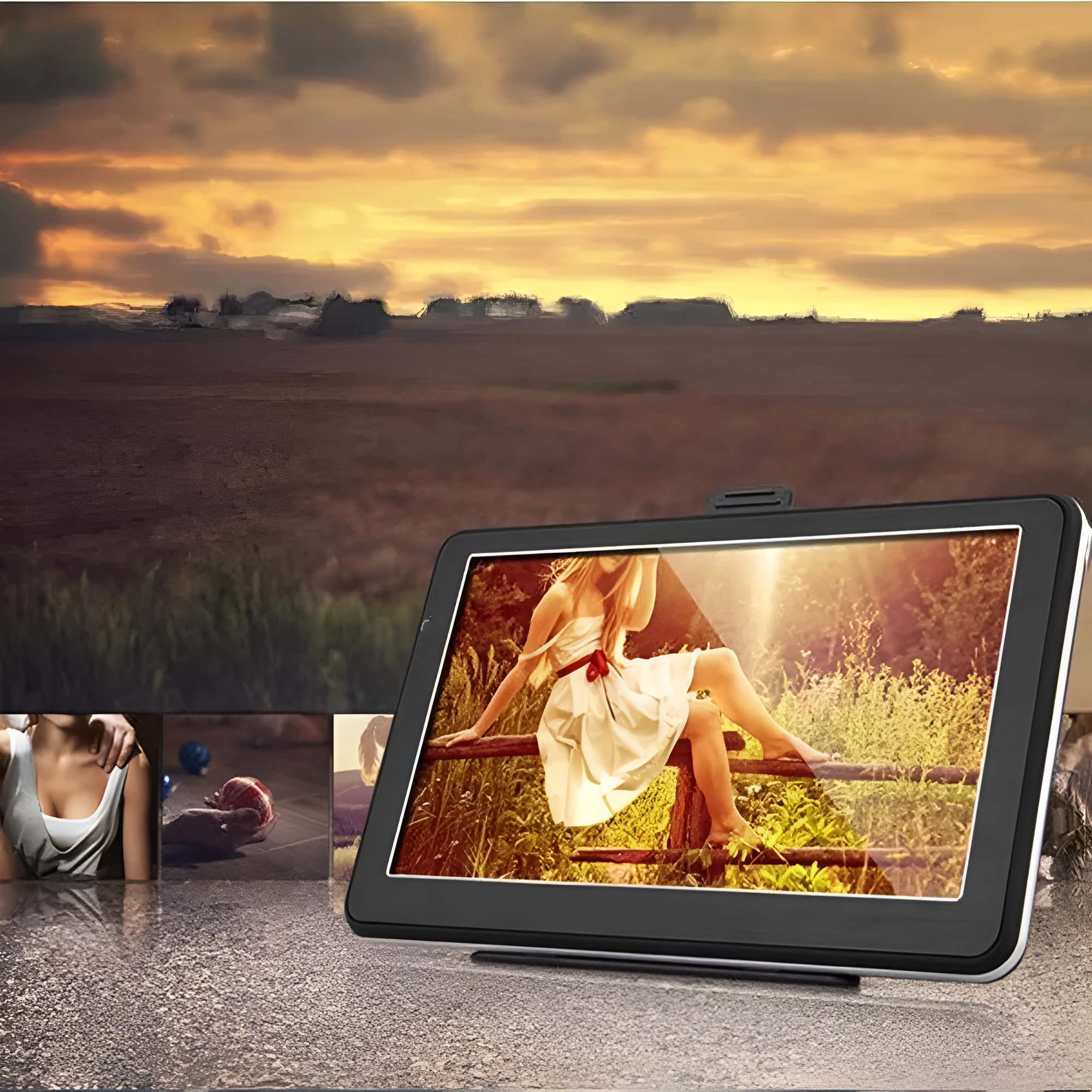 7-inch HD GPS navigator with visual reversing radar display on a car dashboard
