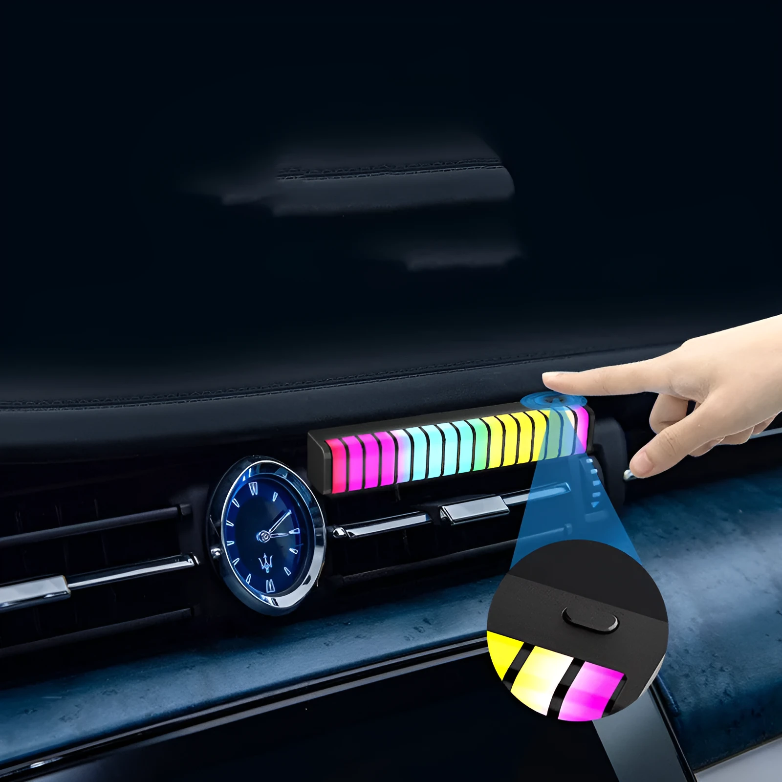 Voice-activated rhythm car mood light in bright colour, ABS strip design for air outlet USB power