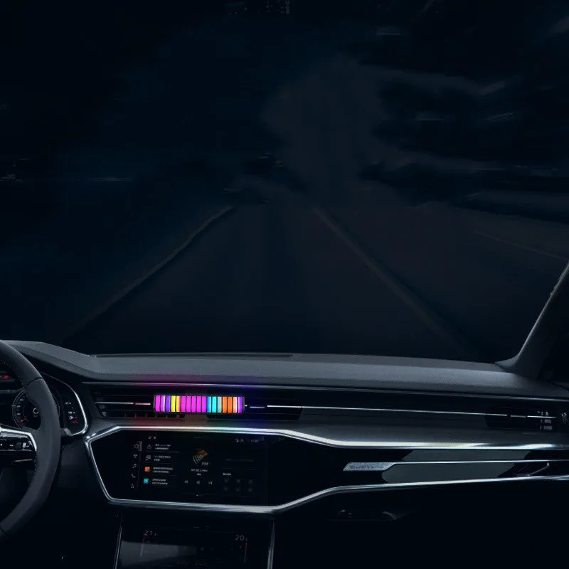 Voice-activated rhythm car mood light in bright colour, ABS strip design for air outlet USB power