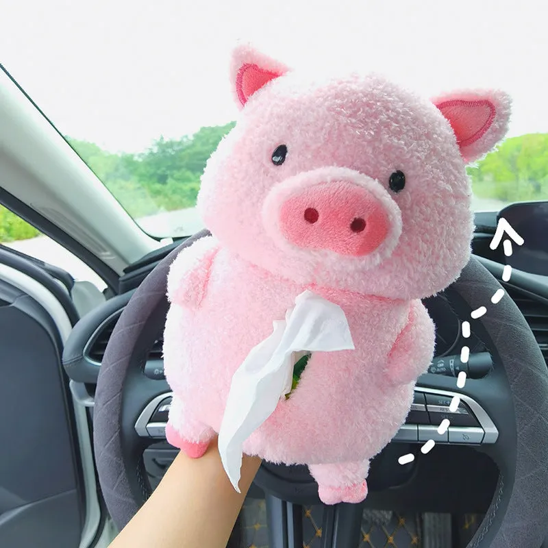 Plush car tissue box with cartoon lamb design for vehicle and home decoration