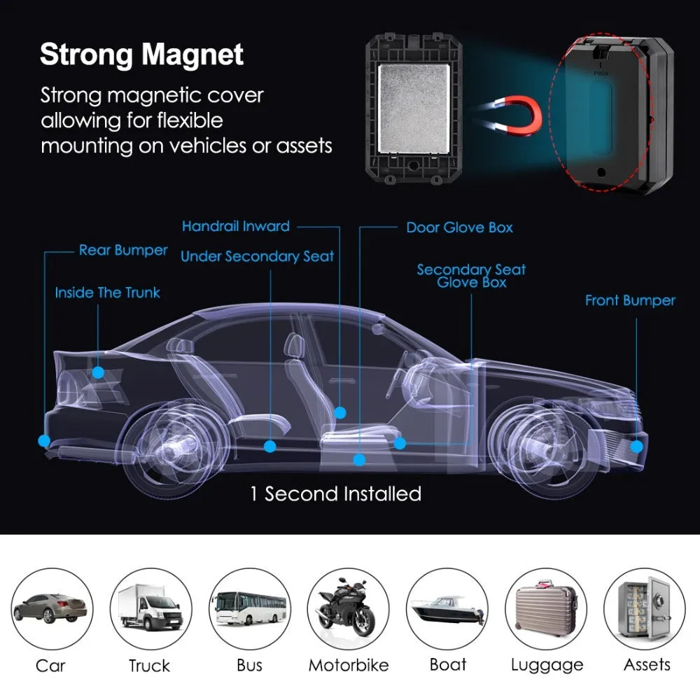 Black GPS car locator with 6000mAh battery and ceramic antenna