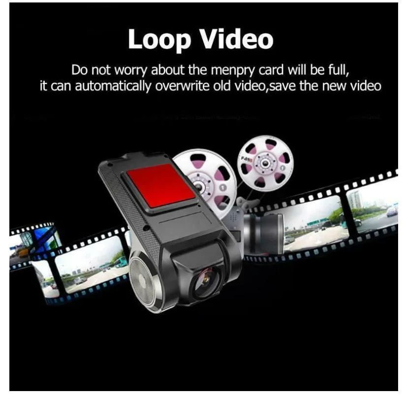 Black USB hidden car DVR recorder with built-in WiFi, GPS, and wide-angle lens on a dashboard