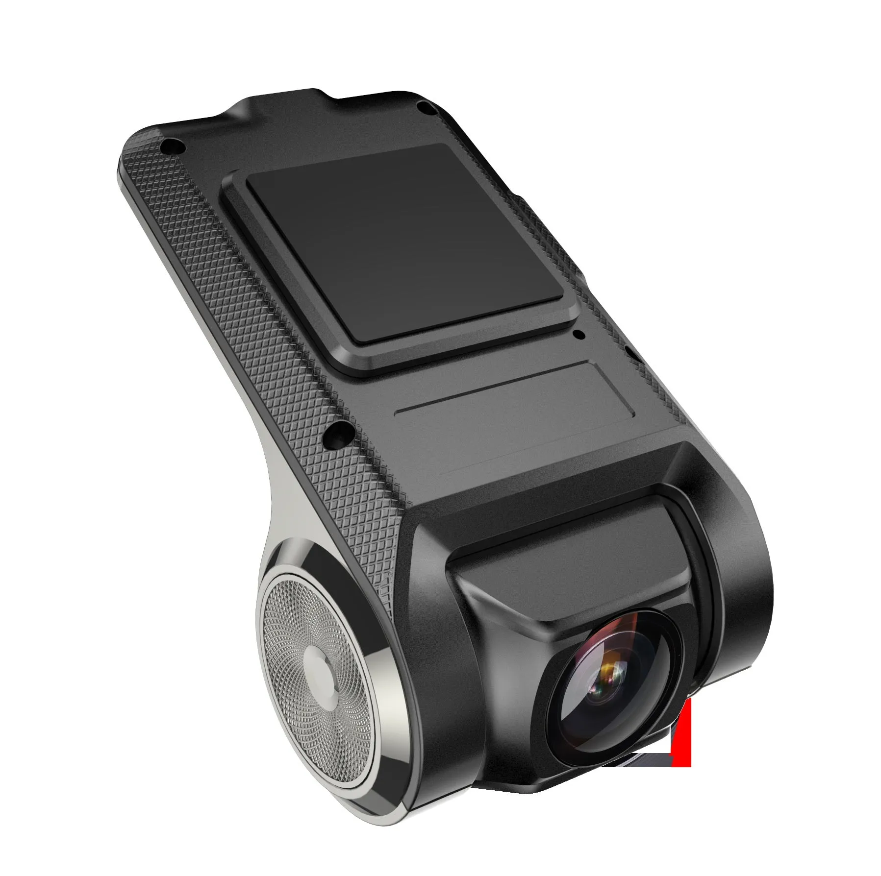Black USB hidden car DVR recorder with built-in WiFi, GPS, and wide-angle lens on a dashboard