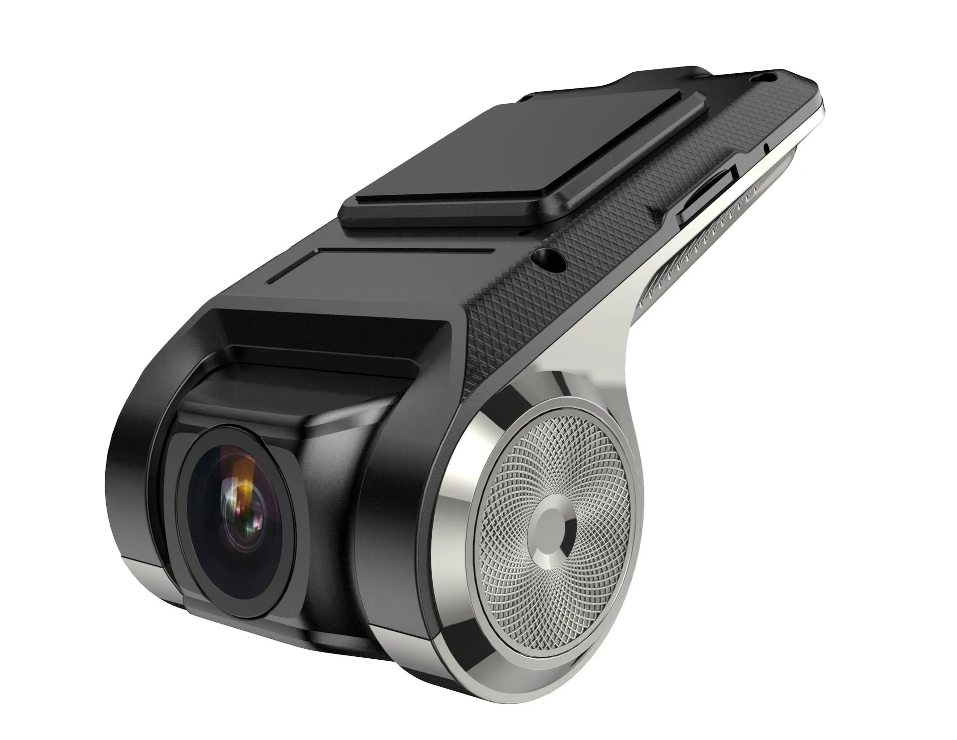 Black USB hidden car DVR recorder with built-in WiFi, GPS, and wide-angle lens on a dashboard