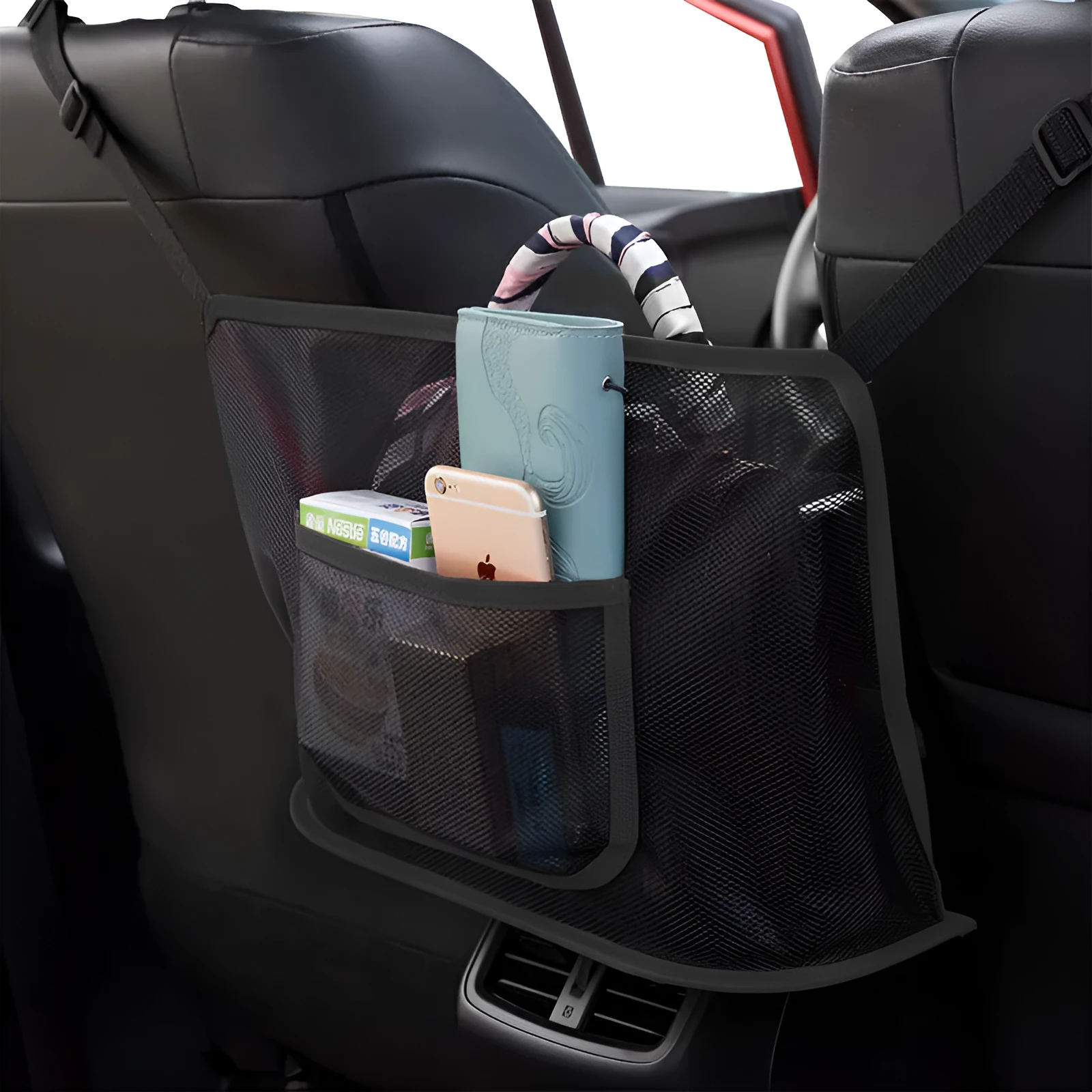 Car storage net pocket bag Oxford cloth and mesh 40x12x26cm for front seat back organisation
