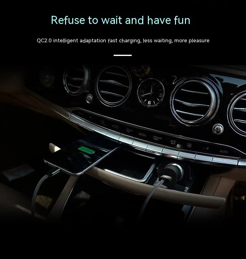 White single-port USB car fast charger with QC2.0 certification, compact rectangular design