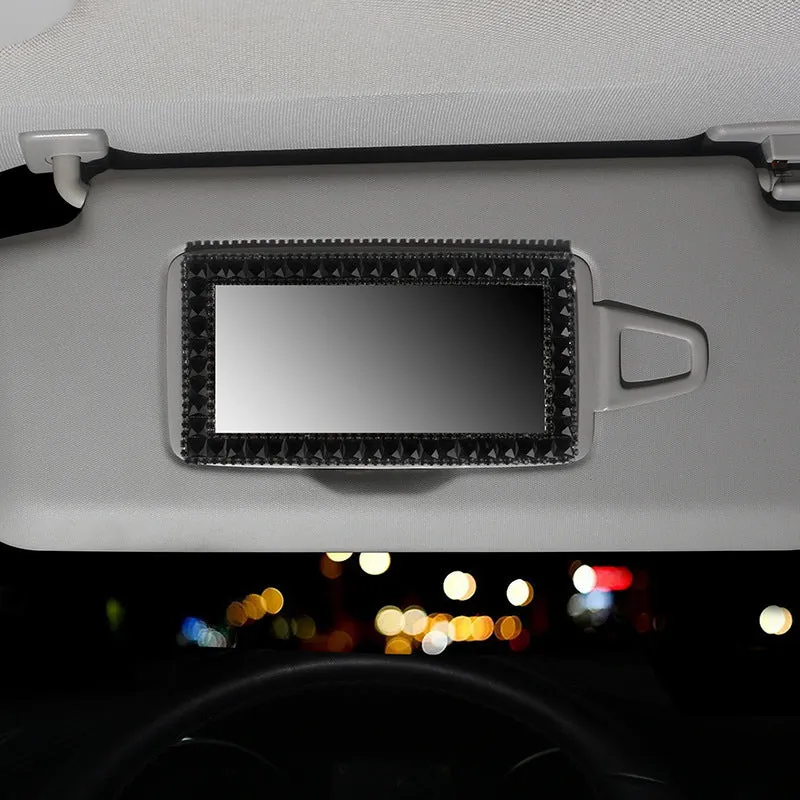 Rhinestone car sun visor makeup mirror with glass mirror, compact 15x8cm size