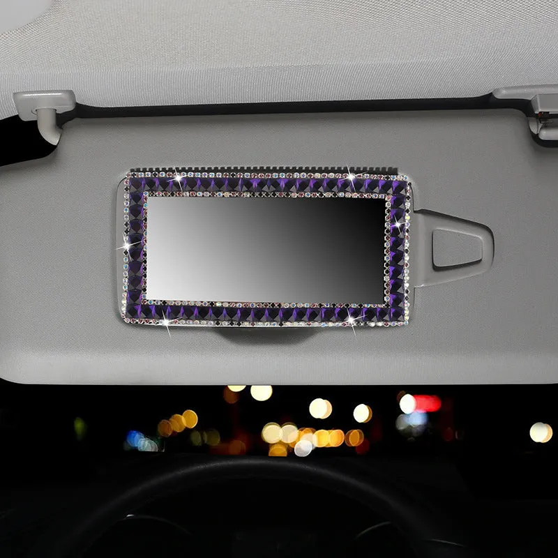 Rhinestone car sun visor makeup mirror with glass mirror, compact 15x8cm size