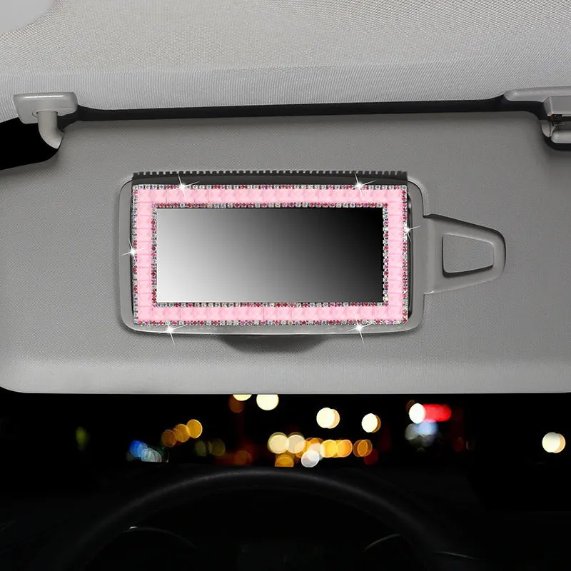 Rhinestone car sun visor makeup mirror with glass mirror, compact 15x8cm size