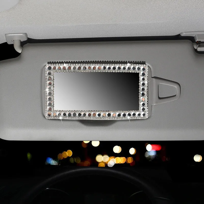 Rhinestone car sun visor makeup mirror with glass mirror, compact 15x8cm size