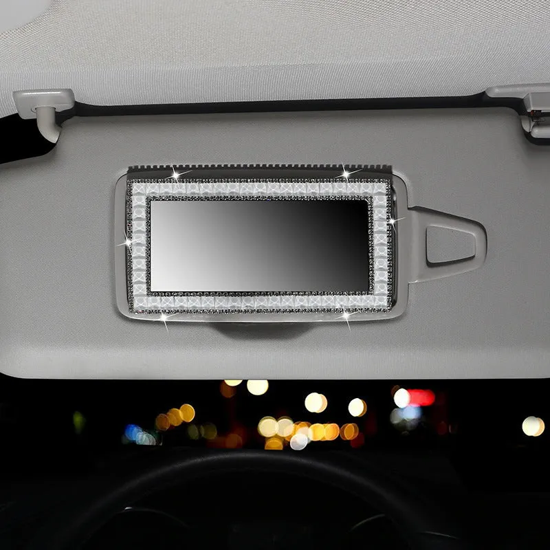 Rhinestone car sun visor makeup mirror with glass mirror, compact 15x8cm size