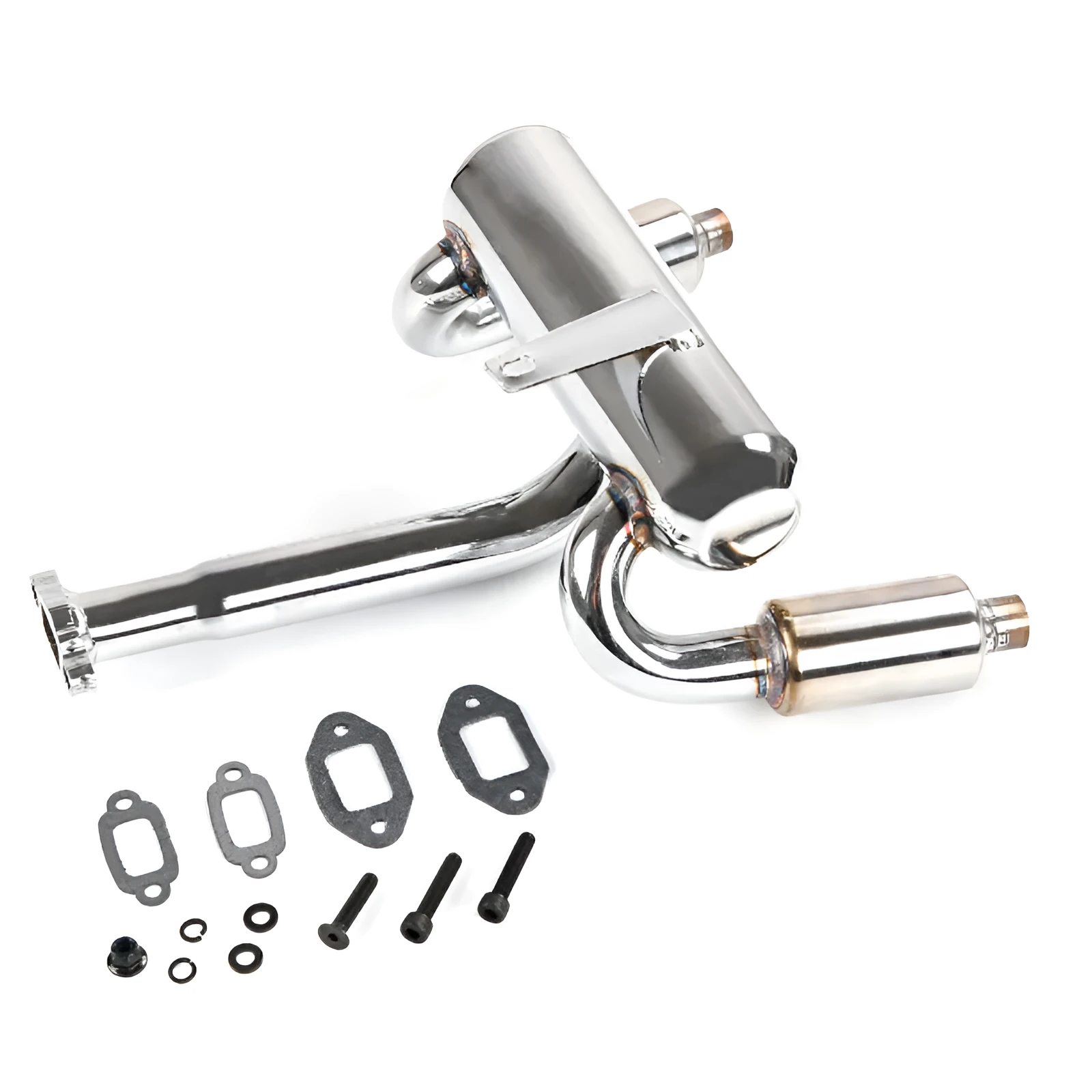 Silver stainless steel double row silencer exhaust pipe for remote control car, 28x23x12cm