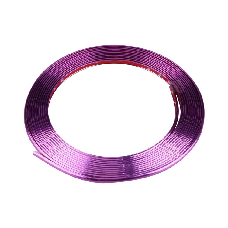 Galvanised purple PVC wheel hub trim protection strip on car alloy wheel