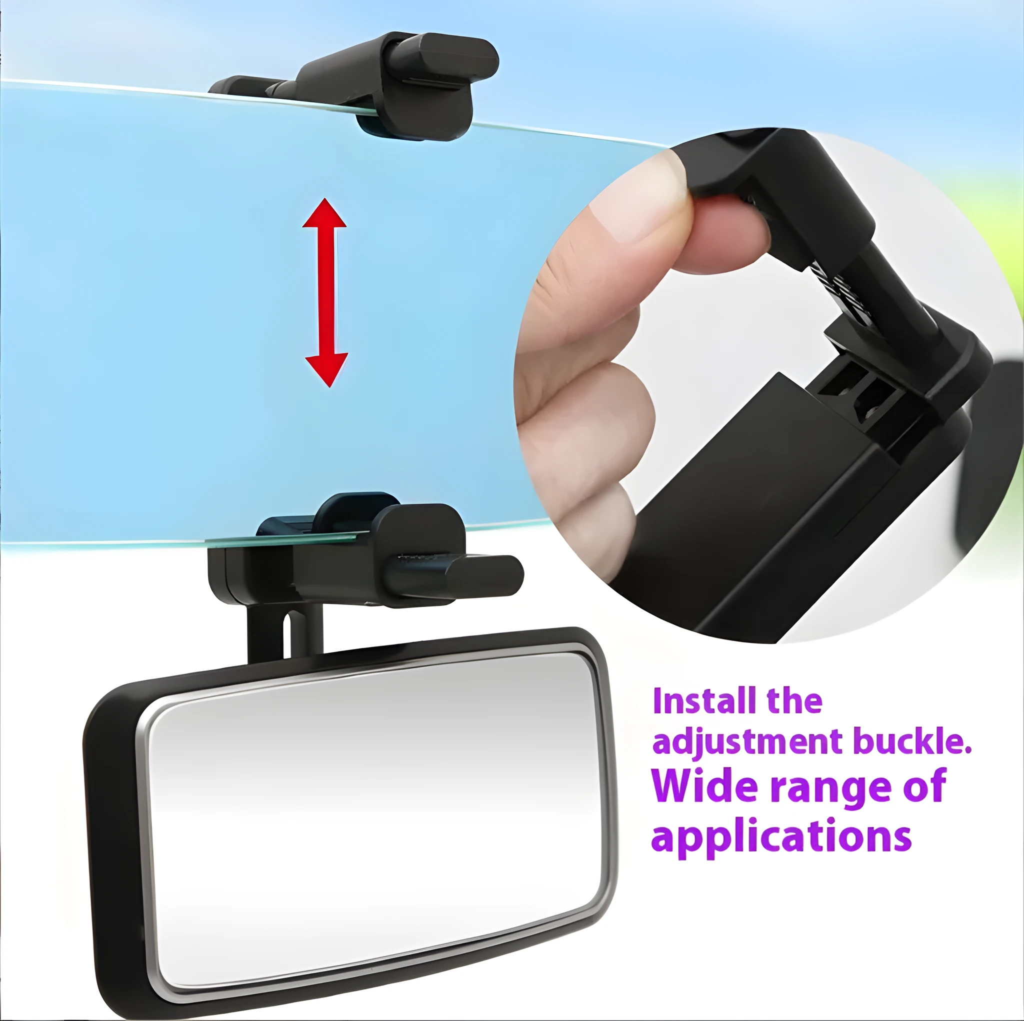 HD curved rearview mirror reflector for car rear seat monitoring, plastic and glass construction