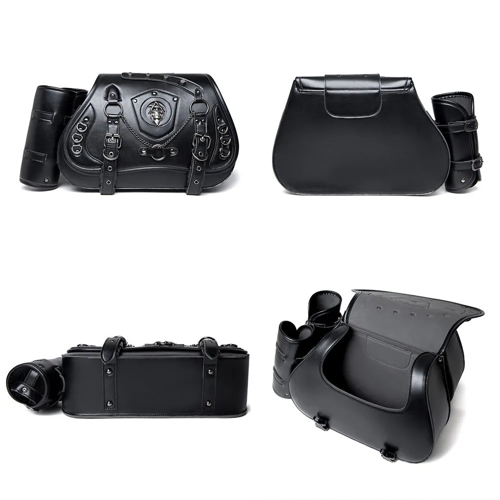 Casual punk style leather motorcycle saddlebag pair 16cmx37cmx29cm for motorcycle or electric car