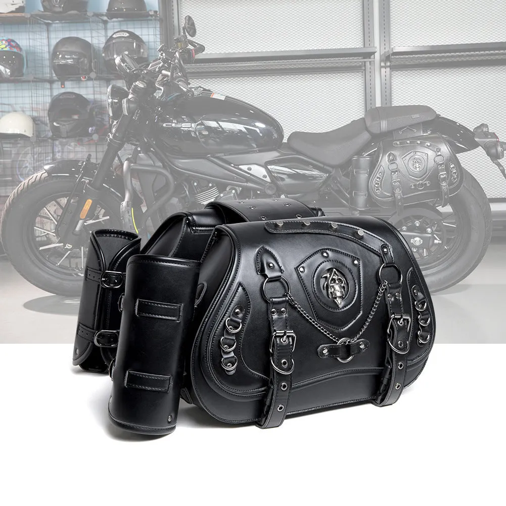 Casual punk style leather motorcycle saddlebag pair 16cmx37cmx29cm for motorcycle or electric car