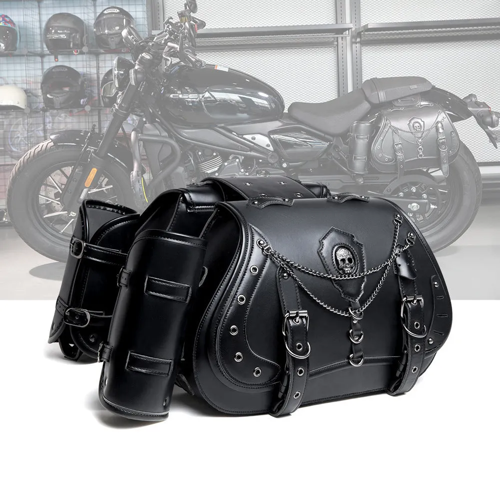 Casual punk style leather motorcycle saddlebag pair 16cmx37cmx29cm for motorcycle or electric car