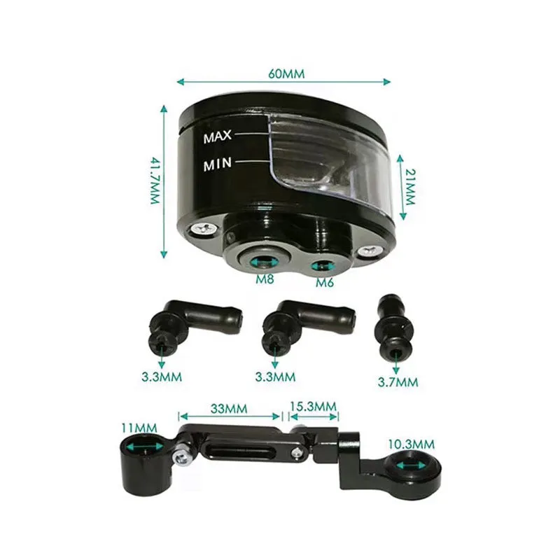 Universal motorcycle front brake fluid oil cup bracket in black, 60mm
