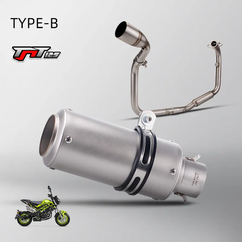 Stainless steel exhaust front section SC stern block suit for TNT125 motorcycle with round mouth in titanium colour finish