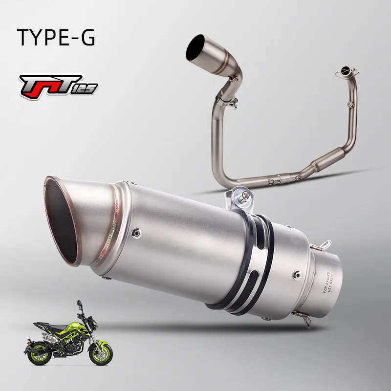 Stainless steel exhaust front section SC stern block suit for TNT125 motorcycle with round mouth in titanium colour finish