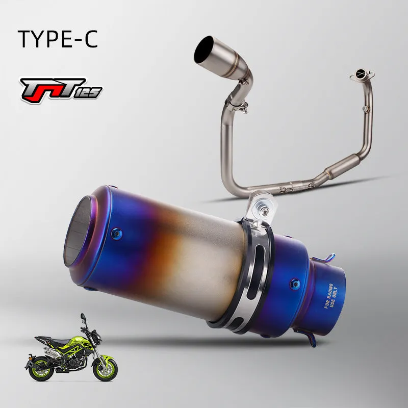 Stainless steel exhaust front section SC stern block suit for TNT125 motorcycle with round mouth in titanium colour finish