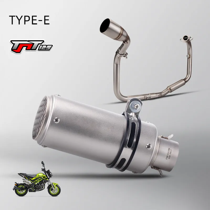 Stainless steel exhaust front section SC stern block suit for TNT125 motorcycle with round mouth in titanium colour finish