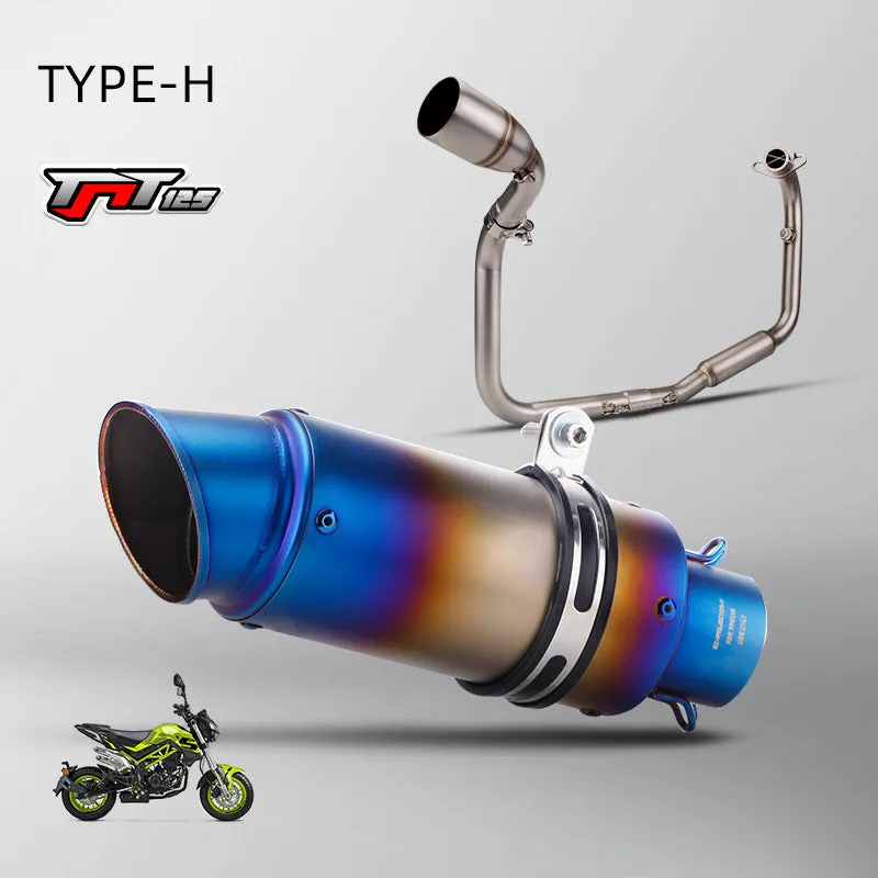 Stainless steel exhaust front section SC stern block suit for TNT125 motorcycle with round mouth in titanium colour finish