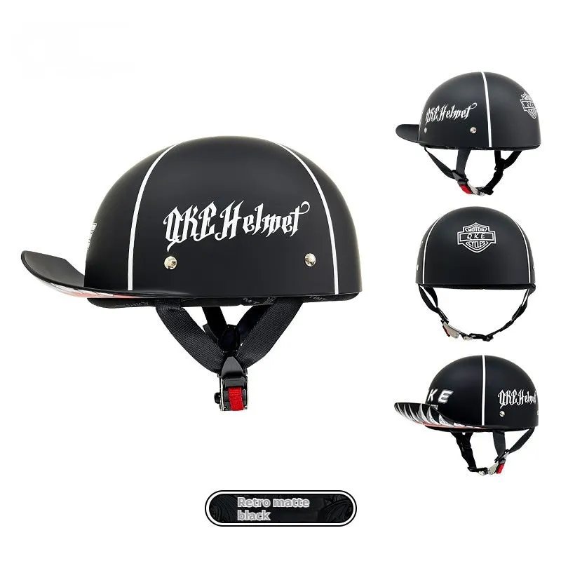 Retro ABS motorcycle helmet in Bright Black Cement Grey, available in multiple sizes for women and general riders