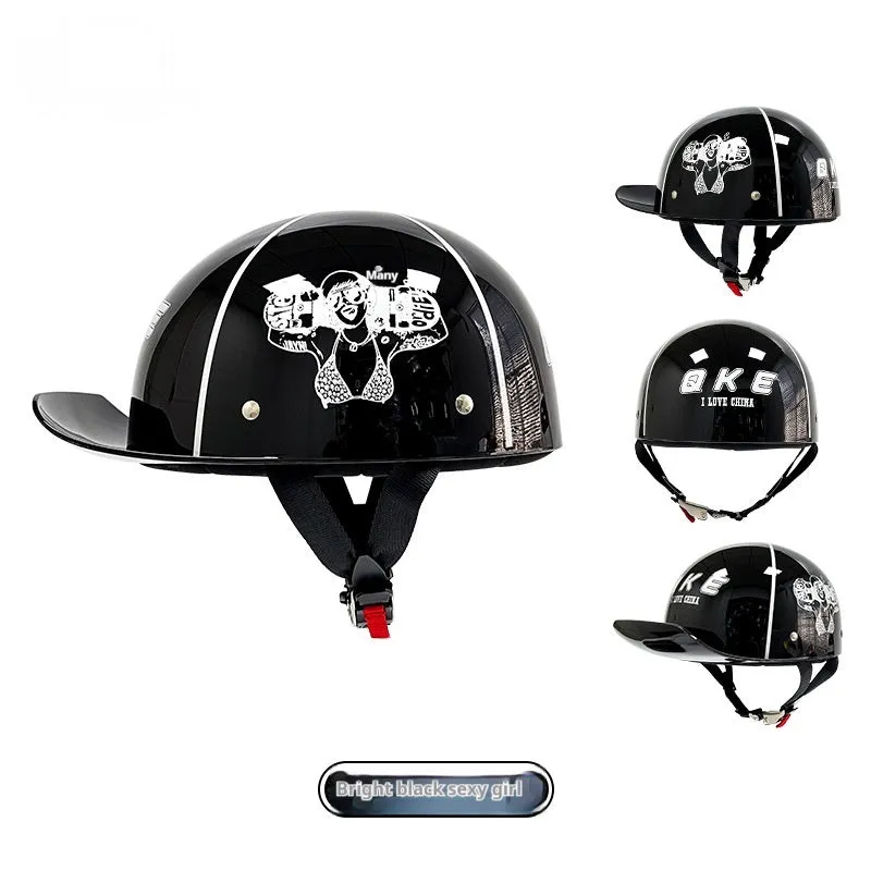 Retro ABS motorcycle helmet in Bright Black Cement Grey, available in multiple sizes for women and general riders