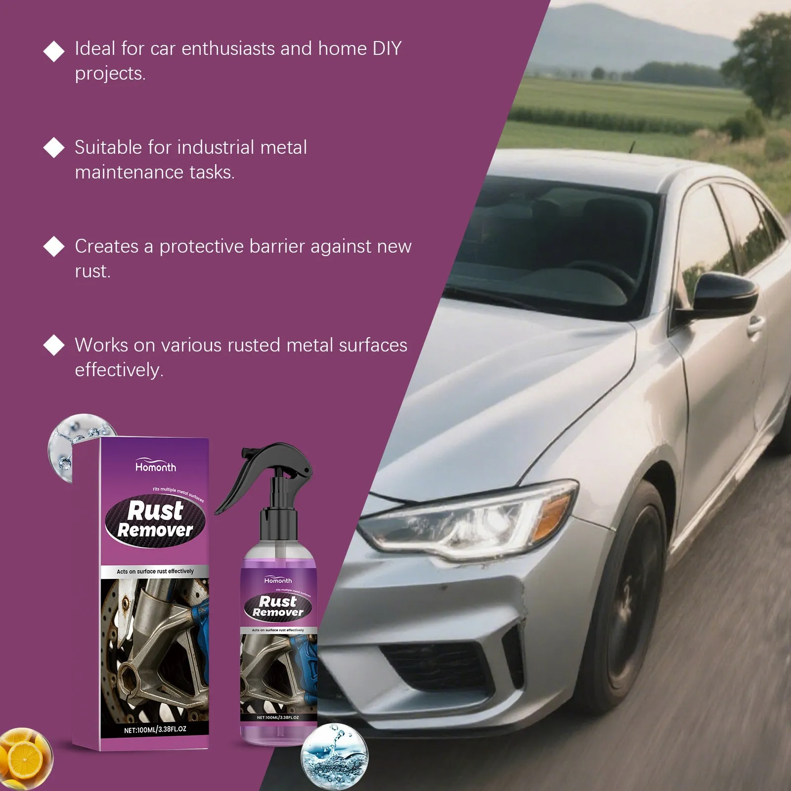 Rust remover 100ml bottle with acid-based formula for cleaning metal surfaces