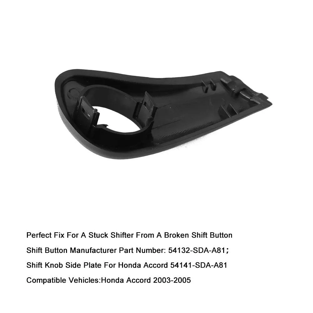 Black ABS plastic gear shift button replacement kit for Honda Accord 2003-2005, includes spring and side plate.