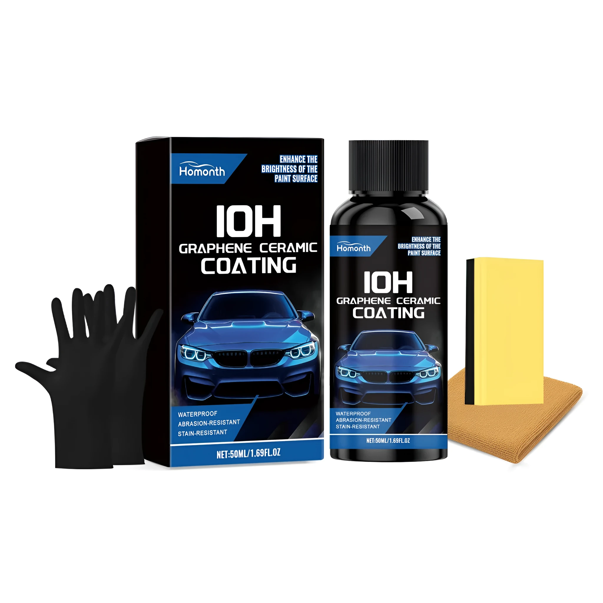 HOMONTH graphene ceramic coating 50ml bottle with towel sponge and gloves for car paint protection