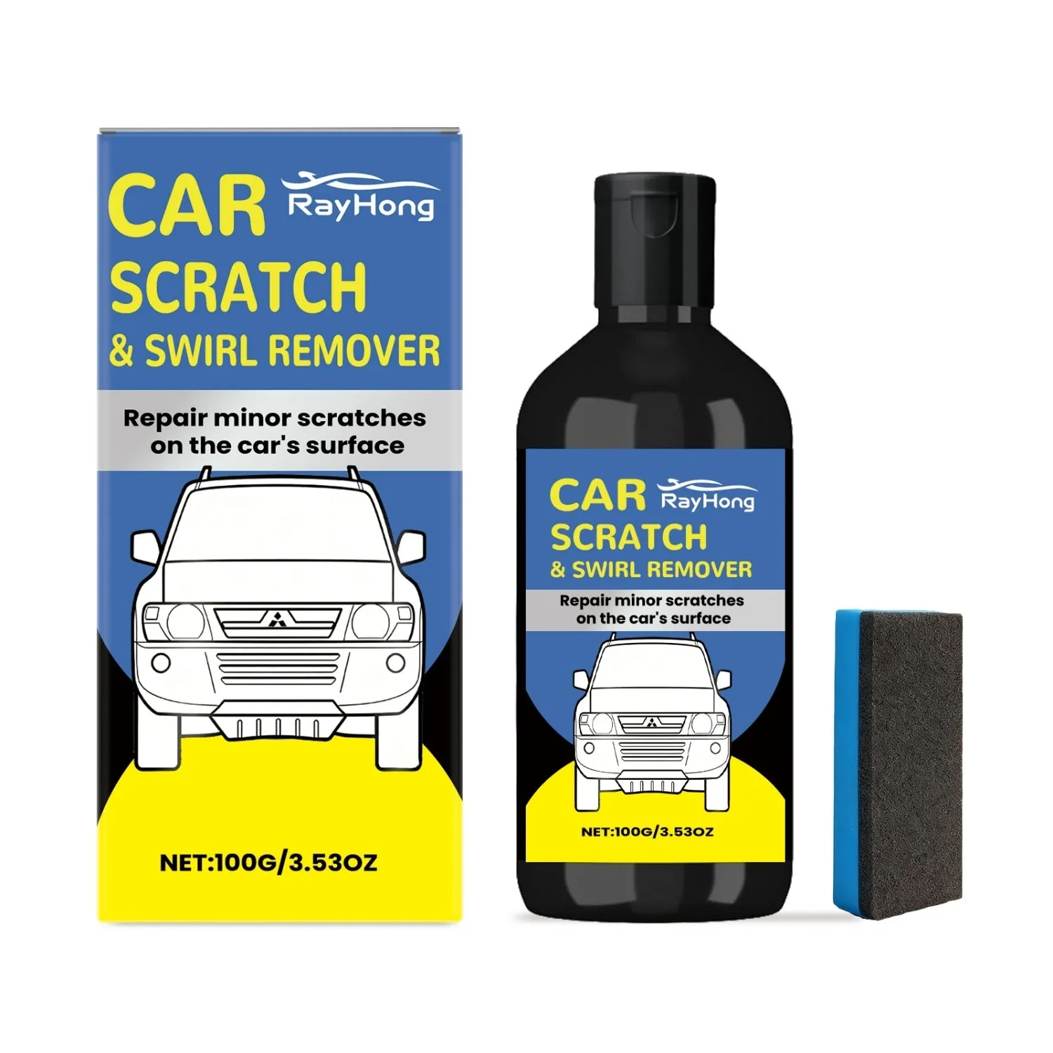RAYHONG car scratch care package with 100g tube of calcium carbonate swirl remover and sponge applicator