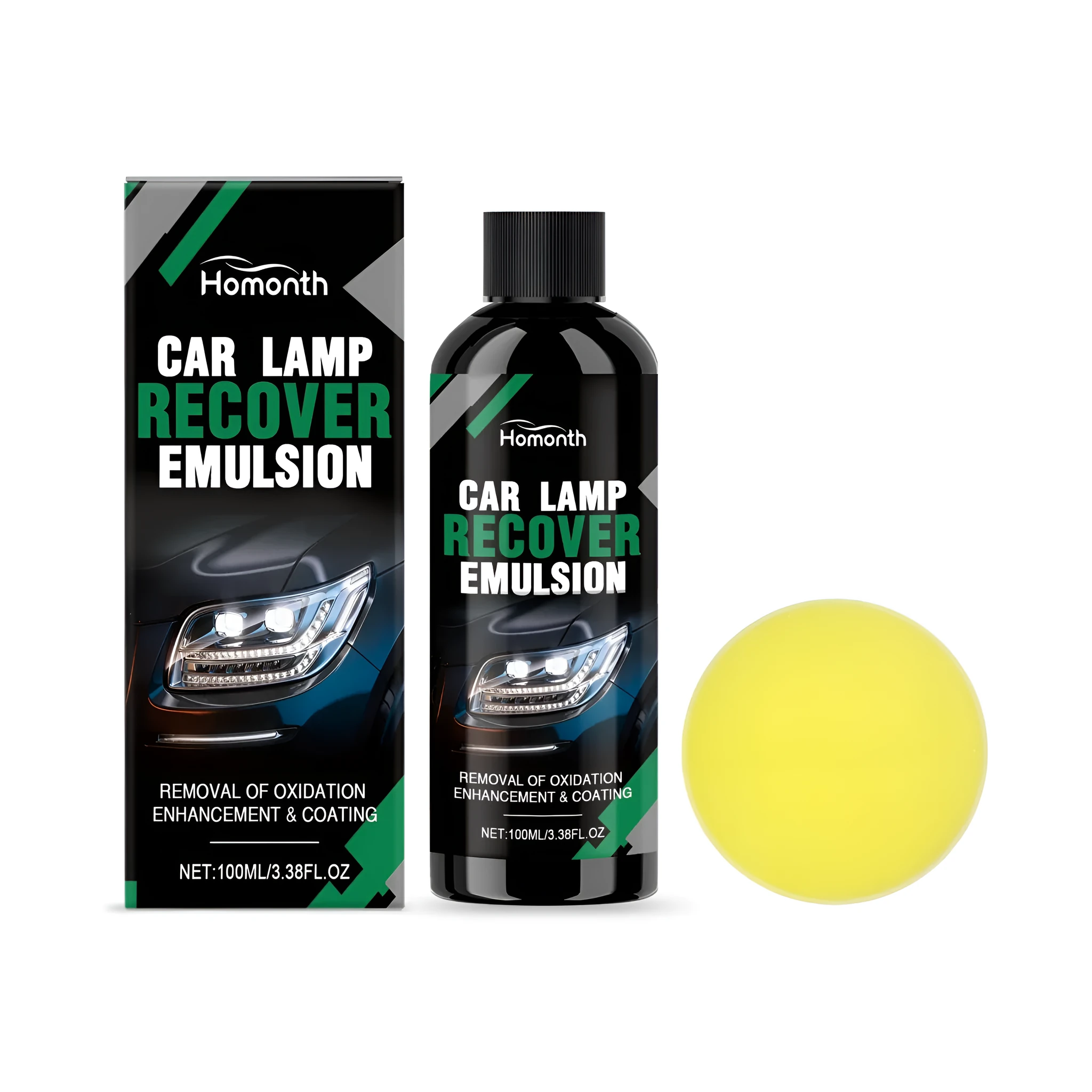 Car Lamp Recover Emulsion 100ml bottle with sponge applicator for headlight restoration
