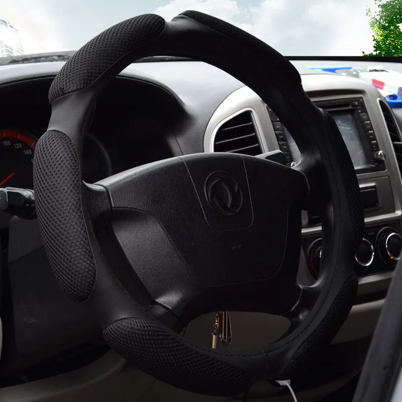 Four seasons universal car steering wheel cover in breathable fabric with anti-slip surface, black colour