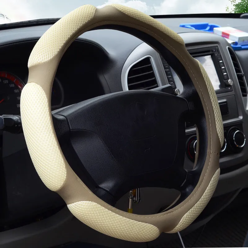 Four seasons universal car steering wheel cover in breathable fabric with anti-slip surface, black colour