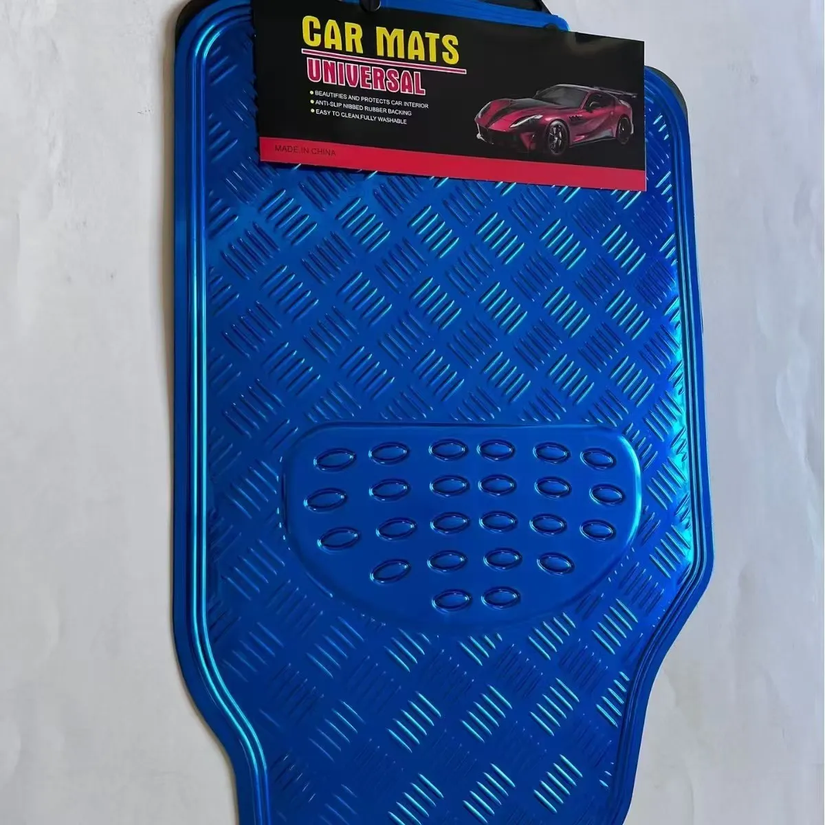 Blue universal car aluminum film foot mat four-piece set with non-slip PVC surface