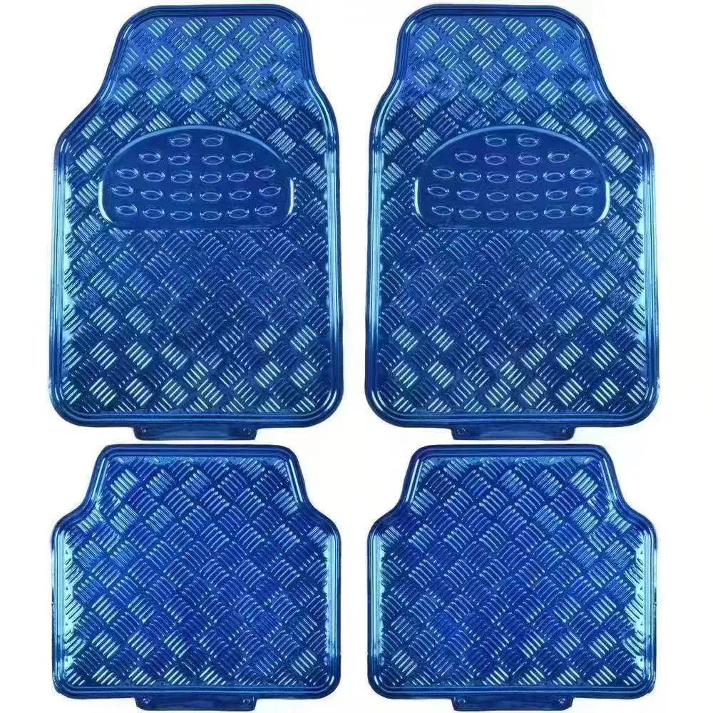 Blue universal car aluminum film foot mat four-piece set with non-slip PVC surface