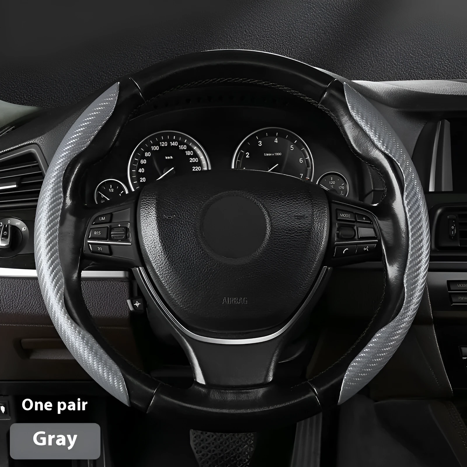 Sweat-absorbent suede steering wheel cover with carbon fibre pattern for 38cm or 40cm wheels in business style